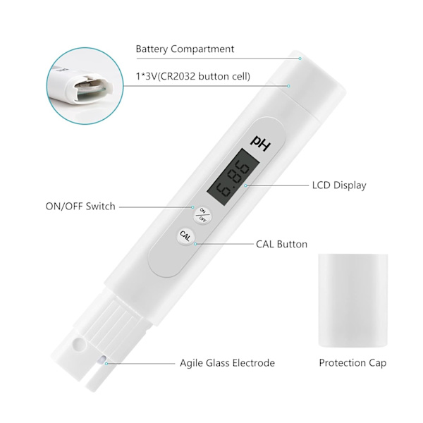 Elektronisk PH-Meter Tester, 0 til 14 pH Måleområde, Høj Præcision Swimmingpool pH Tester, pH Meter til Swimmingpool, Akvarium, Drikkervand