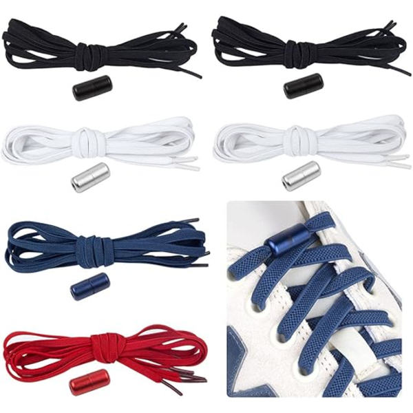 6 Par Universal Elastiske Skolisser for Barn og Voksne, med Metallknapp Lukkesystem, Passer for Sportsko, Løping, Casual Sko, N