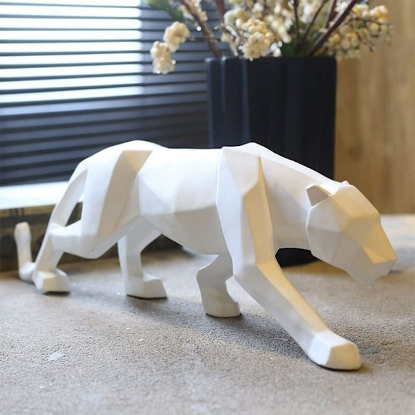 Panter Skulptur Prydnader Geometrisk Skulptur Harts Leopardskulptur Vilda Djur Panterskulptur Staty Geometrisk Modern Harts Dekoration Present white