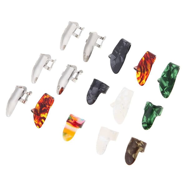 Tumgrepp Fingerpicks, Medium, Flat Angled, Celluloid Gitarr Fingerpicks Gitarr Paddle Set Tumgrepp Index Finger Metall Plast Paddles 15 Set Guita