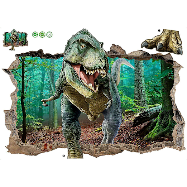 Skov Dinosaur Vægmærkater 3D Dyrelook Vægmærkater til Soveværelse Vægdekoration