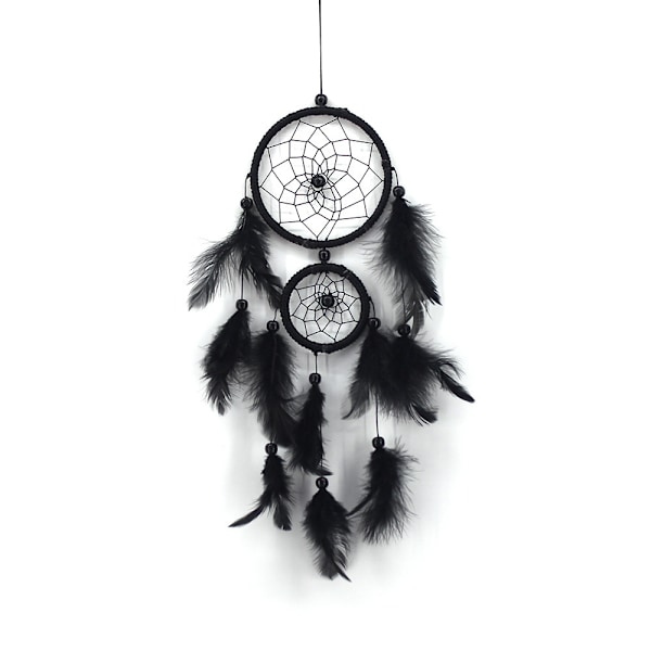 Black-Feather Dream Catcher,Large Dream Catcher with 2 Circles for Bedroom Home Decoration Wall Hanging Mobile Decorative Girls Kids Gift