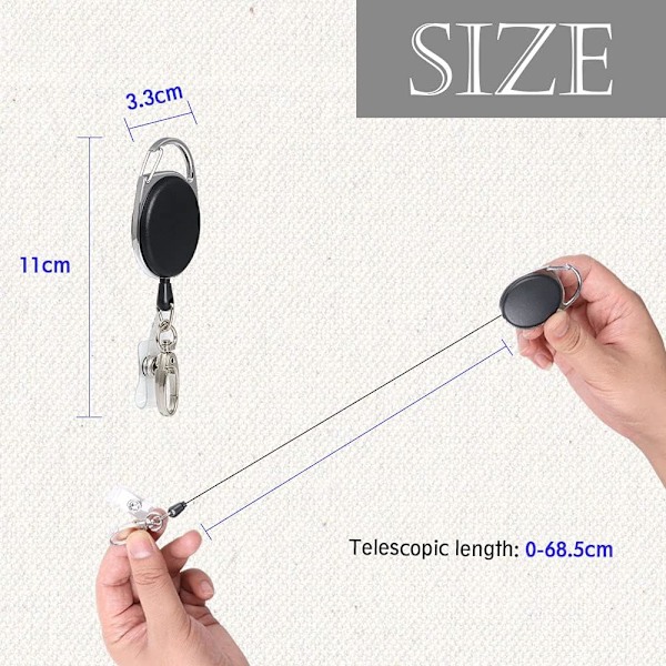 3 stk. Retraherbart nøkkelringsspole Lengde 68,5 cm med forsterket fjær og kraftig lanyard, for ID-kort med belteklips nøkkelring og klemmehake