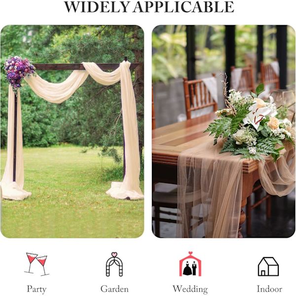 Champagnefärgad tyllgardin, 75 x 550 cm bröllopsbåge väggdekoration, stretch tylldraperingstyg, för bröllopsdekoration, ceremoni, fest, bakgrund,