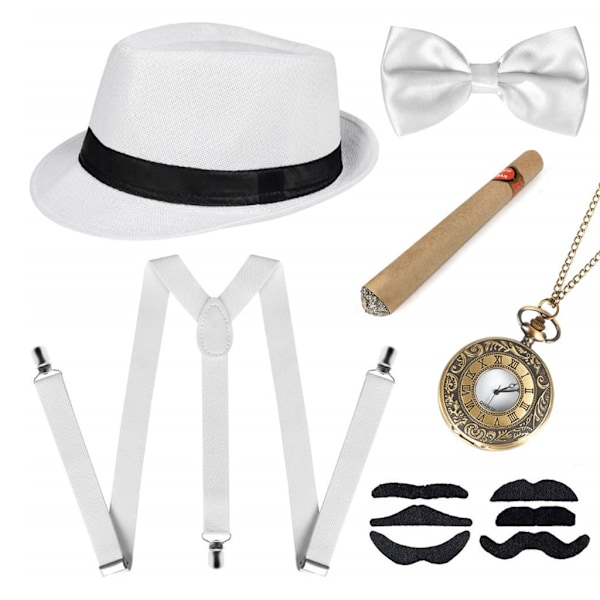 1920-talets herr accessoarer Flapper Gangster Set Great Gatsby kostym kit 20-tal med Trilby hatt elastisk mustasch hängslen herr fickur