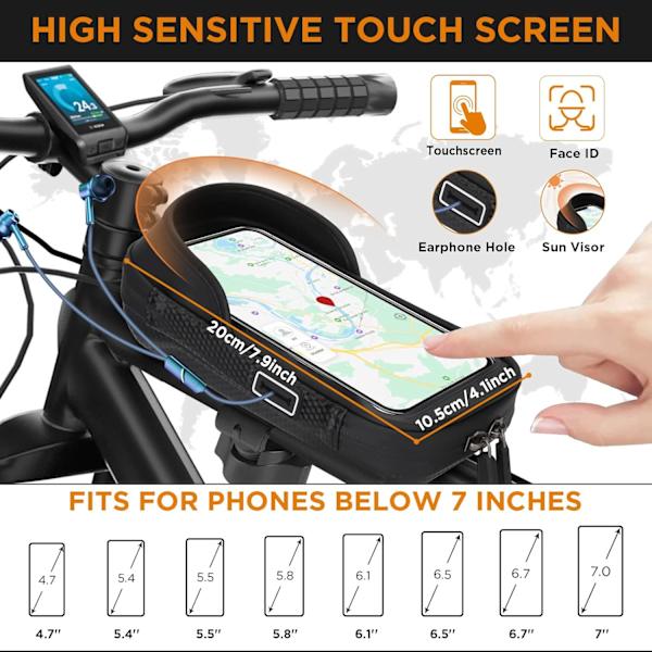 Vanntett telefonholder, sykkeltelefonholder sykkelveske styretelefonrammeveske sykkel foran scooter MTB elektrisk scooter motorsykkel med berøringsskjerm fo