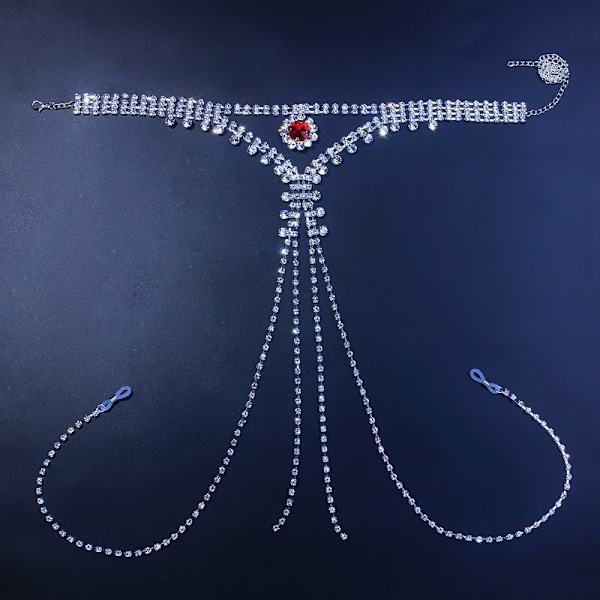 Boho Rhinestone Underkläder Kedja Silver Crystal Trosa Bikini G-String Kroppssmycken Tillbehör för Kvinnor och Flickor