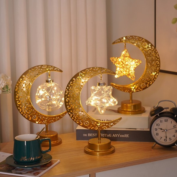 Rattan Stars of the Moon-Iron LED Moon Lamp Orb Lamp Star and Moon Lamp Holiday Decor Lamp Bedroom Table Lamp Modeling Mood Lamp