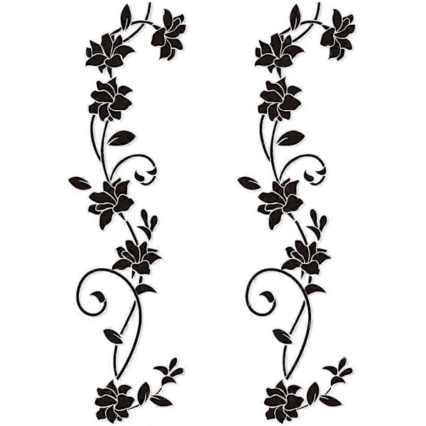 Sett med 2 Svarte Rattan Veggklistremerker Blomsterdesign PVC Veggdekor Soverom Barnerom Stue Kontor Restaurant Butikkdekorasjon