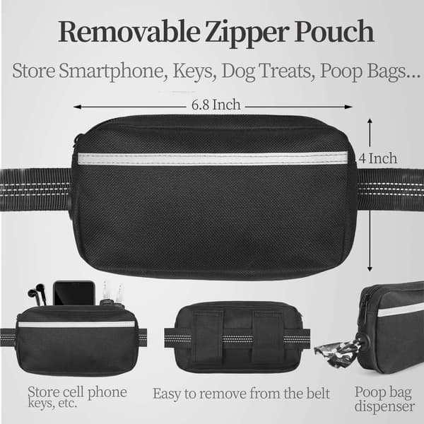 Sort Jogging Hundelead med Mavebælte i Royal Grå, med Reflekterende Striber, Ideel til Mellemstore til Store Hunde - Jogging Leash