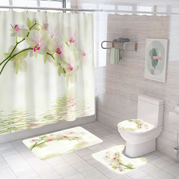 Vandtæt Polyester Bruseforhæng med Kroge Moderne 180 x 180 cm Blomster