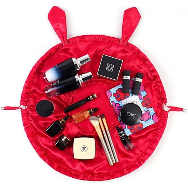 Dragsko Makeup Kit, Lazy Makeup Bag, Lazy Makeup Förvaringsväska, Stor Bärbar Dragsko för Hem och Resor, Kosmetikaffär Cup Mobiltelefon (Röd)