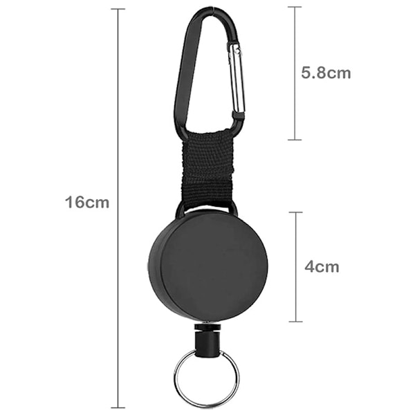 Robust tilbage trækbar nøglering med 65 cm sort stålkabel