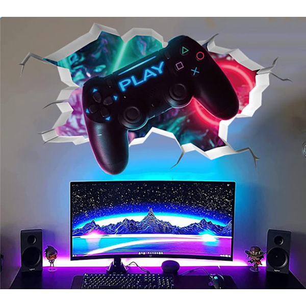 3D Gamer Väggdekaler（32*50cm）, Gamer Väggposter Dekoration, Pojkrum Väggdekal, Modern Vardagsrum Dekoration Väggdekaler, Pojke Sovsal Väggdekal