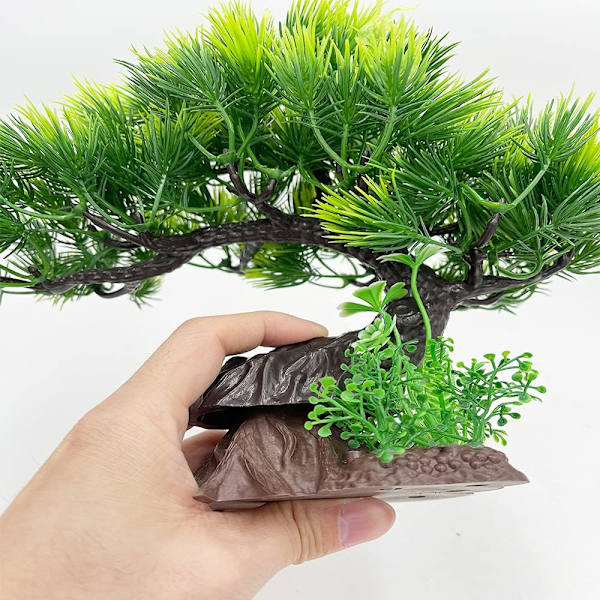 Kunstige Plastik Akvarium Planter til Kæledyr, Medium/L, Guldfisk, Vandlandskab, Bonsai, Bambus/Fyr (Bonsai Sæt)