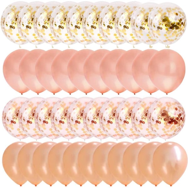 Konfettiballonger i roséguld, 40 st 12 tum latexballonger för dop, babyshower, bröllopsdusch, födelsedagsfestdekorationer