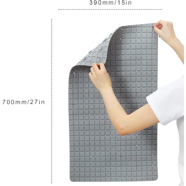 Duschmatta (Grå) - 70 x 40 cm halkfri duschmatta med sugkopp kan adsorberas på slätt golv - Badmatta lämplig för badkar och badrum