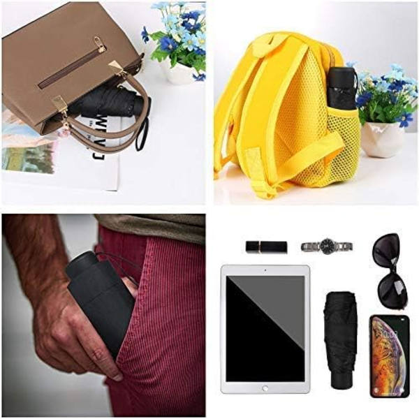 Sort Foldbar Paraply, Mini Solparaply, Lommeparaply & Rejseparaply, Ultralet Fashionabel Kompakt Bærbar Anti-UV, Ideel til Rygsæk/Lomme