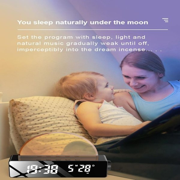 Sju färger ljus väckarklocka, 3 väckningslägen, naturlig analog soluppgång väckarklocka, väckarklocka/radio/nattlampa/termometer, nyhetsstämningsljus, Chargi White