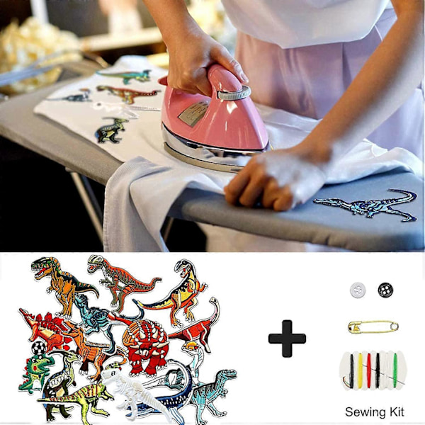 Set med 14 st Strykapplikationer för Kläder, Dinosaurie Strykapplikationer för Barn, Sy-på Applikationer för Barn, Knäförstärknings Strykapplikationer för Barn