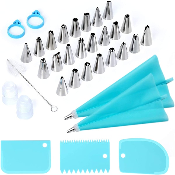 24Piece Pastry Nozzles,Piping Nozzles,Reusable Piping Base,Piping Bag Coupler Flower Nails Pocket Bag,DIY Kits Accessories for Cake Decorating.