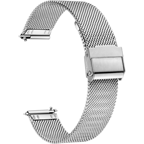 Mesh-rem for klokke i rustfritt stål, hurtigutløsning, menn og kvinner, 20 mm, L: 21 cm