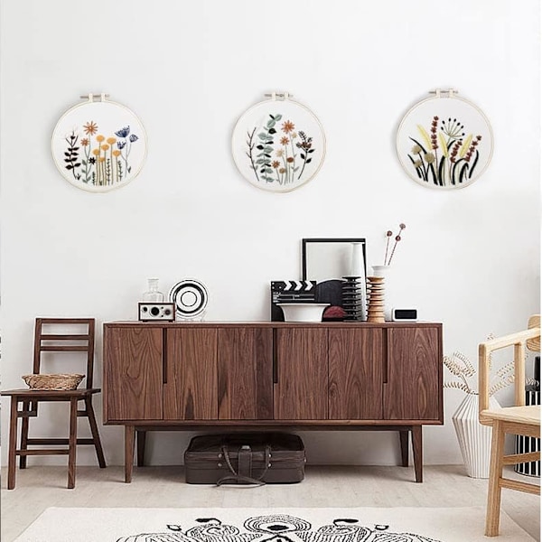 Broderikit för nybörjare, 3 st broderitrådssatser, broderiverktyg för vuxna nybörjare med broderiram, broderitrådar, tyg och