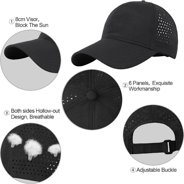 Herr Quick Dry Baseball Cap, Unisex Sportkeps - Fällbar Mesh Solskydd Lätt Andningsbar Justerbar black