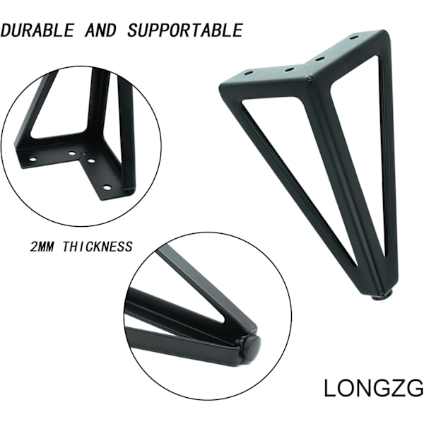 Set med 4 svarta metallbordsben - Utbytbara möbelben - för soffbord/TV/soffa/säng och andra möbelben - med skruvar. 16 skruvar.(15