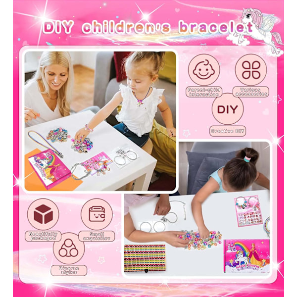 Smyckeset för flickor 6 7 8 9 10 11 12 år, smyckes- och pärlset för barnleksaker 5 år gamla armband julberlocker set 8-12 One Size