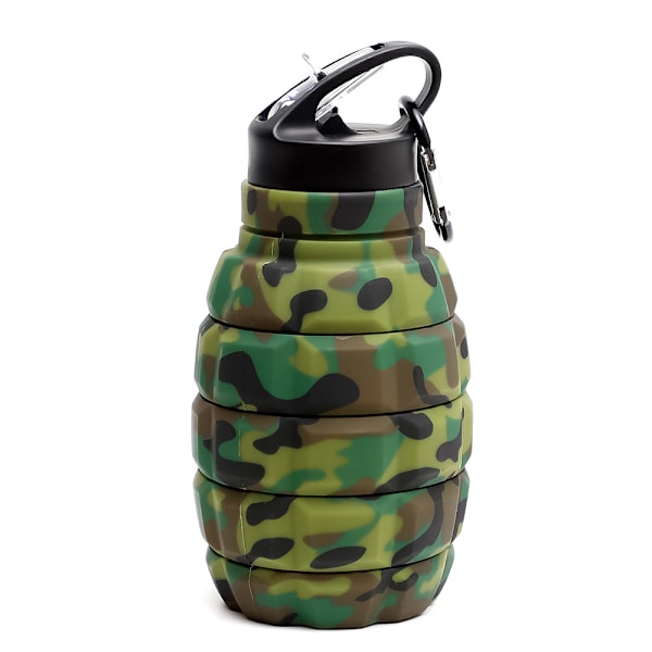 Grenade Foldbar Vannflaske 580 ML BPA-Fri Anti-Lekk Matvare Silikon Vannflaske Sportsflaske for Sykling, Sport, Festival med Karabinkrok Leakpro