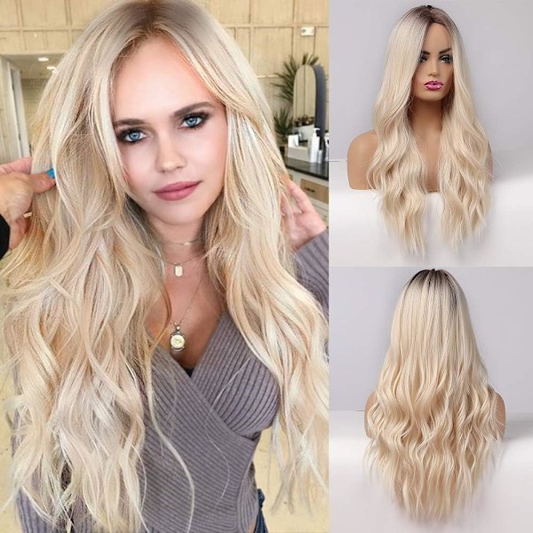 Medium peruk mittbena lång lockig dam peruker 24 tum peruker för kvinnor naturlig look syntetisk peruk