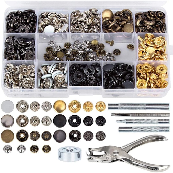 120 stk. Trykknapper Sett Hule Solide Trykknapper - Trykk Metall Spenne Ring Knapp Trykknapper Sy Håndverk 12,5 mm (Type 2)