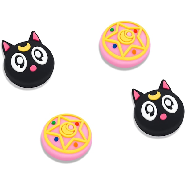 Grip Caps Compatible Cat and Star (4Pcs) with Switch & Switch Lite,Soft Silicone Grip for Joy-Con Game Controller,3D Analog Cover