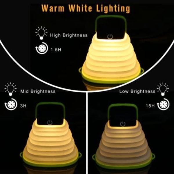 Grön Hopfällbar Campinglampa, Portabel Utomhus Campinglykta Solcellstältlampa Uppladdningsbar Nödlampa, Skålformad Design
