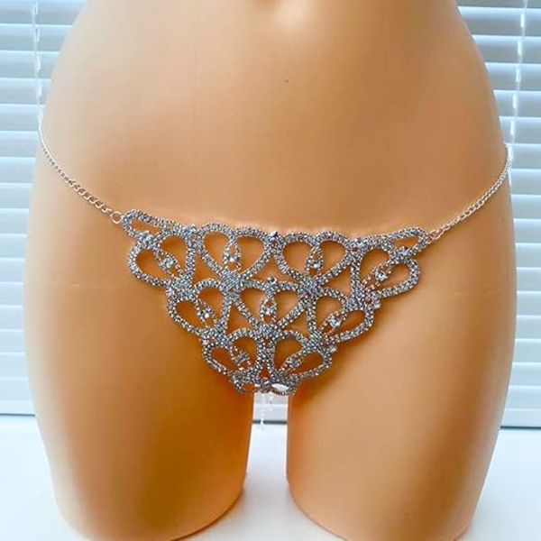 Boho Silver Rhinestone Underwear Chain Sparkling Love Crystal Bikini Panties Body Chains Night Club Jewelry Accessories för kvinnor och flickor