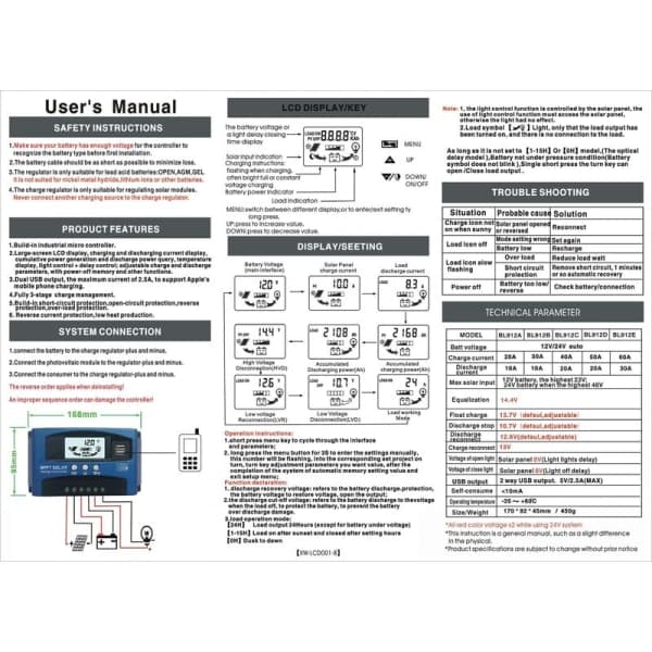 MPPT solcellsladdare Batteriladdare 12V/24V, 30A
