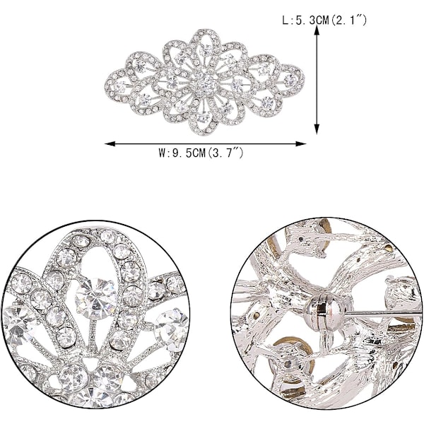 Krystall 4 tommers Filigran Lace Bryllup Fest Broche Nål Transparent Full DIAMANT KRYSTALL broche pin brudesmykker