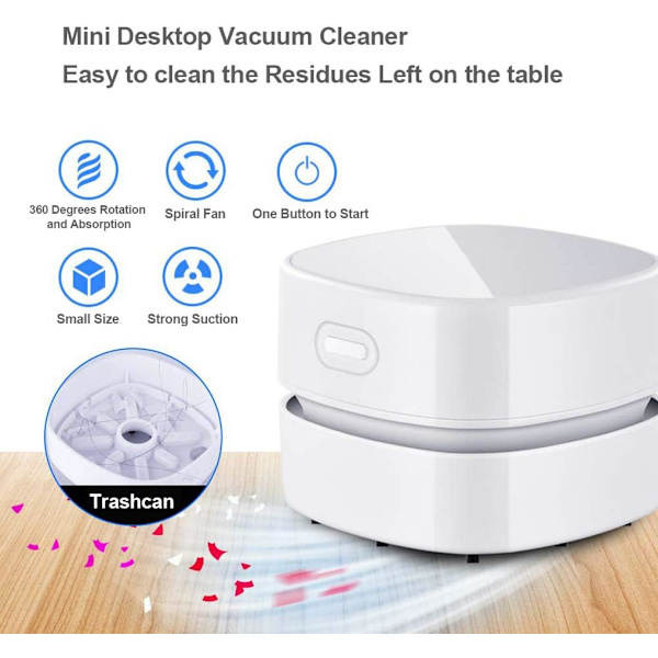Mini Trådløs Bordstøvsuger, USB Opladbar, 90 Minutters Drift, 360° Drejelig, til Fjernelse af Smuler, Støv og Aske fra Bord, Skrivebord og