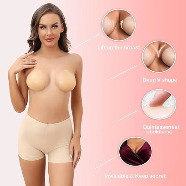 Selvklebende Silikon Strapless BH (M), Usynlig Ryggløs BH Kvinners Ryggløs Push Up BH Bryllup Brystvorte Deksel