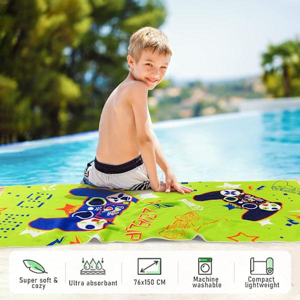 Badehåndklæde til Børn - 76x150cm Sandtæt Mikrofiber til Drenge, Badehåndklæde, Pool, Camping, Rejse, Ultra Absorberende Strandhåndklæde, Super Blødt