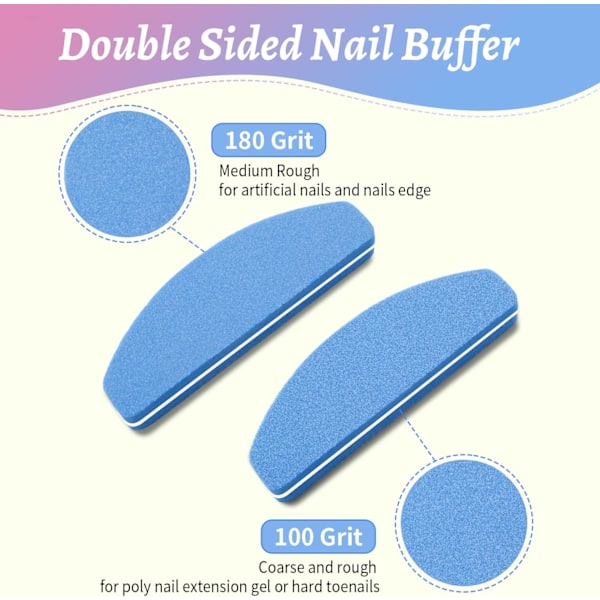 20 st Nail Buffer, Grit 100/180 Nail Buffer Nail Sanding Blocks, Professionell Poleringsfil för Slipning av Akryl eller Gelnaglar Naturlig Blå