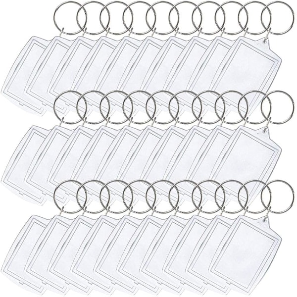 30 st dubbelsidiga tomma foto-nyckelringar i klar med delad ring för DIY-hantverk, present till familj, vänner