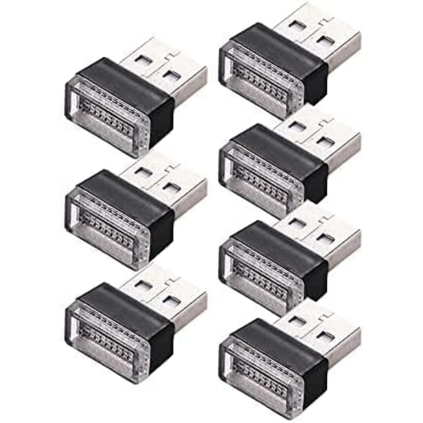 7 stk USB LED-lys for bilinteriør, 5V Plug-In Lys Interiørbelysningssett for datamaskiner, USB-kontakter Ekstra USB nattlys, 7 Co