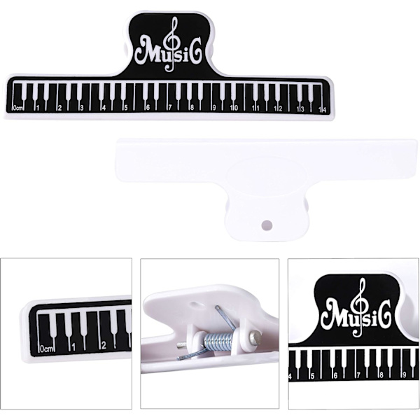 Musikarkklämmor (15*2cm), 4 st. Notklipps Sidhållare Klämma Plastmappverktyg för Pianobok Stationär Klämma för Piano Gitarr Fiol Pl