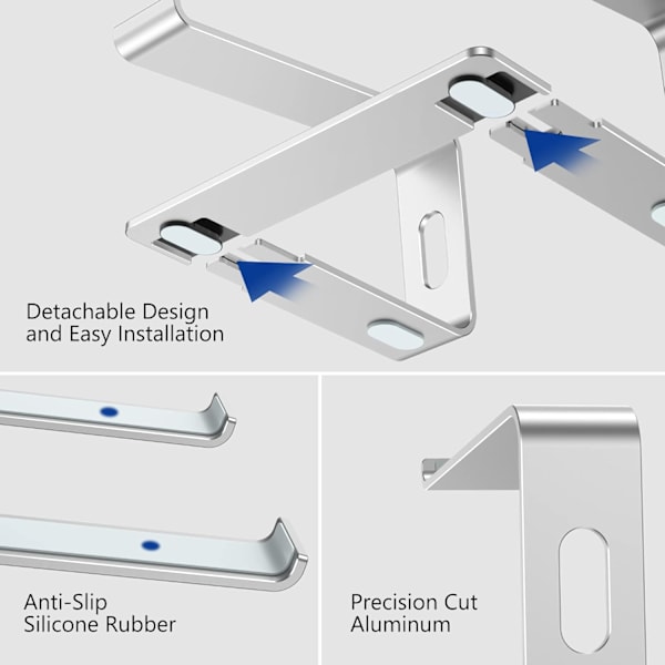 Silver Metal Laptop Stand, Ergonomisk Laptop Stand, Aluminium Laptop Stand Kompatibel med 10 till 15,6 Tum