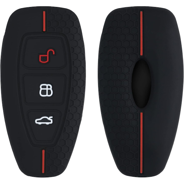 Svart-röd bilnyckelskydd kompatibel med Ford Keyless Go 3-knappars mjukt silikonskydd