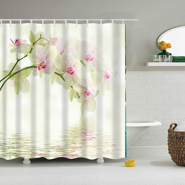 Vandtæt Polyester Bruseforhæng med Kroge Moderne 180 x 180 cm Blomster