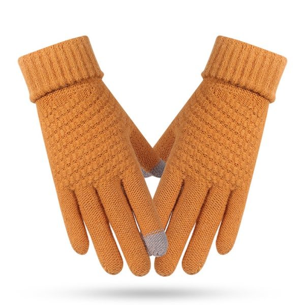 Vinter Touch-Handskar Dam Herr Varma Stretch Stickade Vantar Imitation Yellow