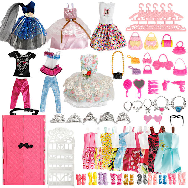 Barbie Fashionistas Drömrummet rosa och blond docka, levereras med galgar och över 66 accessoarer, barns leksak
